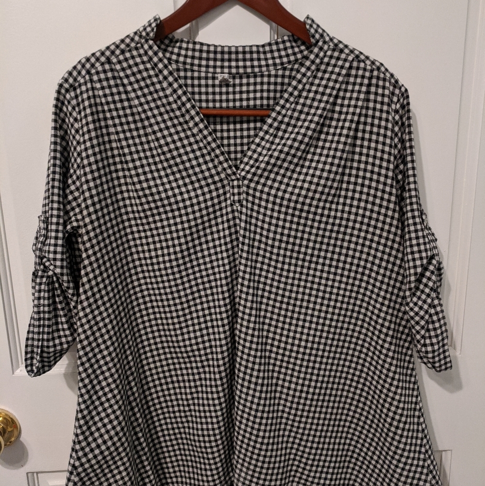 tunic gingham blouse with roll up sleeves